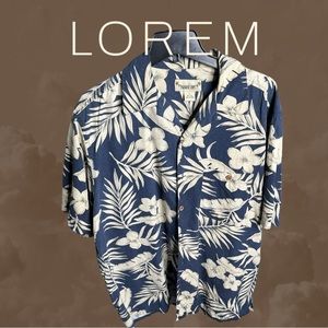 100% Silk Paradise Coves Mens Size L Button Up Shirt Hawaiian  Blue /cream